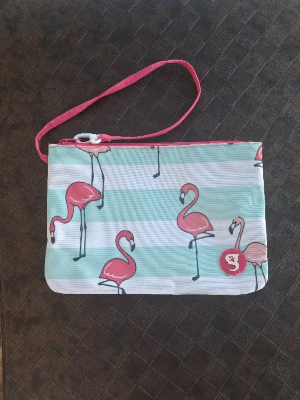 geckobrands Flamingo Stripe Swim Bag Waterproof Wet Dry Wristlet Coastal Preppy